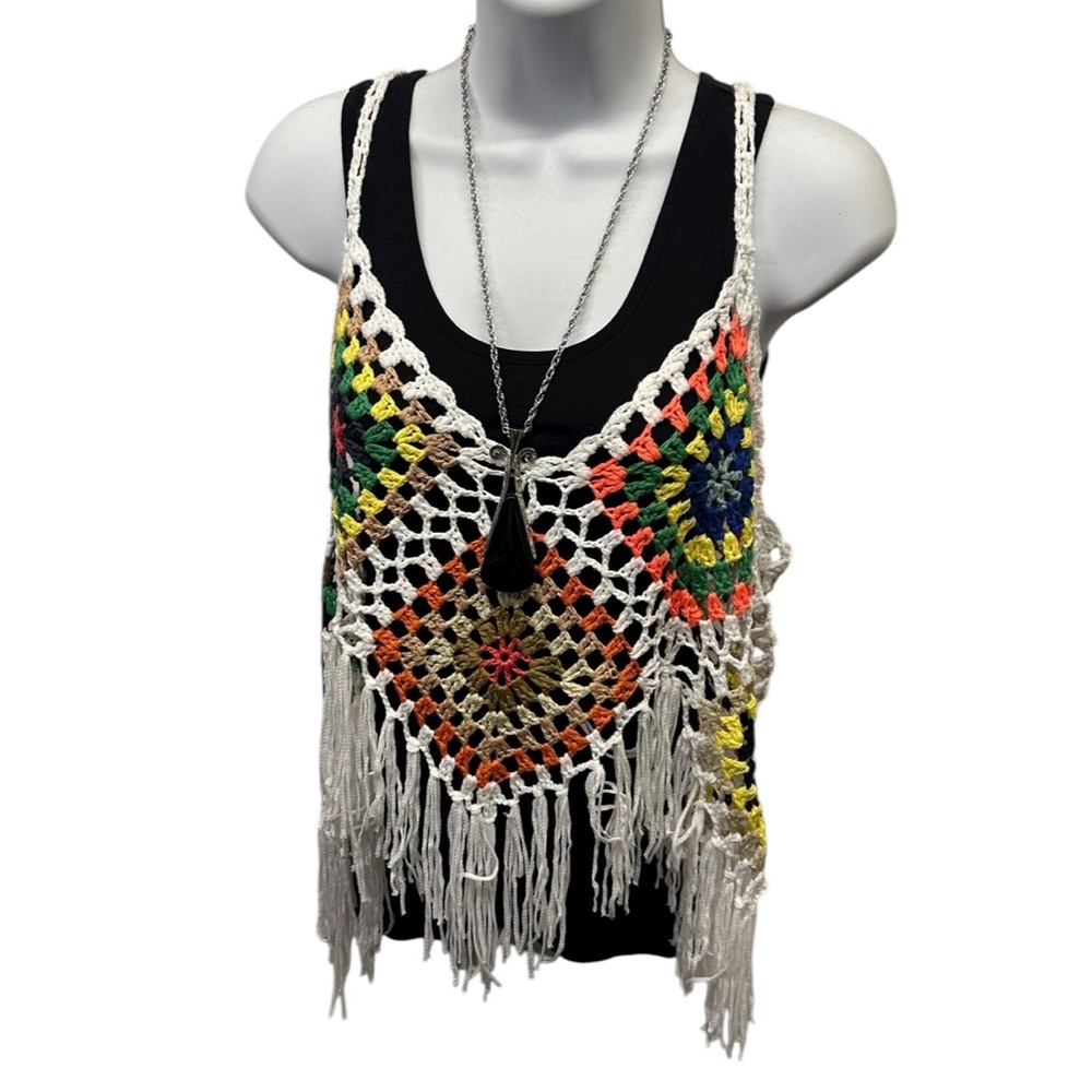 Onesize. Colorful Crochet Fringe Tank Top.  LG/GR/GR